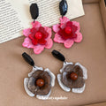 Layered Resin Flower Drop Earrings in Brown and Pink view 2