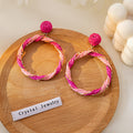 Three Color Woven Round Hoop Statement Dangle Stud Earrings view 2