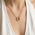 Round Geometric Pendant Necklace in Gold and Mixed Metal Tones view 4