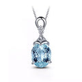 Silver Tone Sea Blue Faceted Oval CZ Pendant Necklace view 4