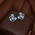 Blue Flower Pearl Look Silver Tone Small Stud Earrings view 2