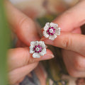 Colored Center Floral Cluster Stud Earrings In Four Variants view 3