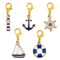 Nautical Enamel Charm Set Anchor Lifebuoy Sailboat Lighthouse view 5