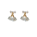 Gold CZ Bow Pale Blue Glass Bell Drop Stud Earrings view 5