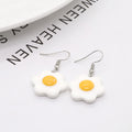 Silver Tone White Flower Shaped Fried Egg Hook Earrings view 4