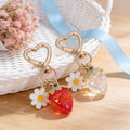 Resin Strawberry Charm Keychain with Heart Clasp and Daisy Rabbit Charms view 2