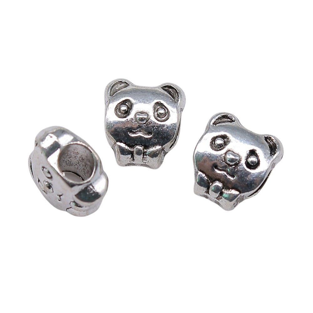 10x9x7mm 1.7g Vintage Zinc Alloy Cute Panda Large Hole Loose Metal Bear Cat Double Sided Beads for Bracelet Jewelry Maki