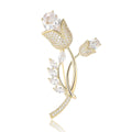 Gold Tone Tulip Stem Brooch With Clear Faceted Stones view 5