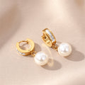 Gold and Silver Tone Crystal Heart and Pearl Huggie Earrings view 2