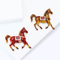 Colorful Running Horse Enamel Brooch in Brown and Red view 4