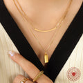 Double Layer Curved Bar and Engraved Tag Pendant Necklace view 3