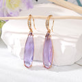 Gold Tone Long Oval Faceted Crystal Hook Earrings in Seven Colors view 4