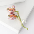 Twin Magnolia Bud Brooch With Pearl Accent in Pink or Blue view 3
