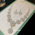 Pearl Flower Rhinestone Necklace Drop Earrings Gold Set view 2