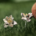 Two Tone Flower Stud Earrings Silver Petals Gold Centers view 2