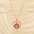 Gold Tone Heart Crystal Evil Eye Pendant Necklaces in Three Colors view 4