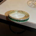 Gold Tone Green Crystal Open Cuff Bracelet In Two Listed Styles view 7