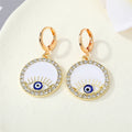Gold Tone Ornate Crystal Evil Eye Huggie Drop Earrings in Seven Designs view 2