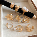 Gold Open Fashion Ring Sets Six Piece and Pearl Trio view 1