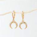 Gold Tone Crystal Double Horn Necklace and Huggie Earring Options view 5