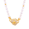 White Pearl Strand Necklace Gold Flower Pavé Clasp Metal view 5