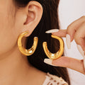 Gold Thick U-Shape Open Hoop Earrings Polished Metal Finish view 1