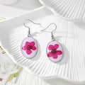 Silver Tone Oval Pressed Flower Drop Earrings in Seven Designs view 2