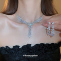 Silver Tone Leaf Crystal Y Necklace And Long Drop Earring Options view 2