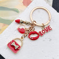 Red Love Lips Handbag and Heart Metal Keychain Set view 2