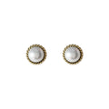 Antique Gold Twisted Rope Round White Pearl Stud Earrings view 5