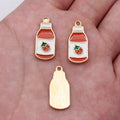 Gold Tone Red Strawberry Sauce Bottle Enamel Charm view 1