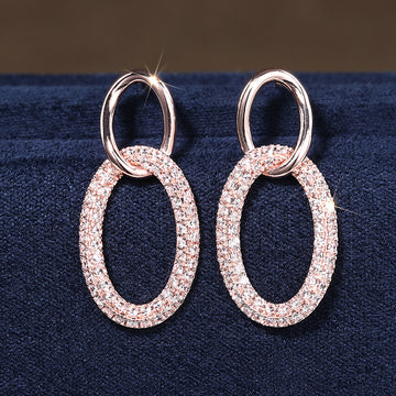 Rose Gold-Tone Double Oval Drop Earrings with Clear Stone Details