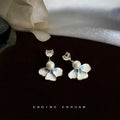 Gold Heart Crystal Pearl Blue Enamel Iris Drop Earrings view 3
