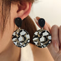 Leopard Print Round Black Top Statement Stud Earrings view 1