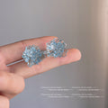 Aqua Blue Translucent Layered Flower Cluster Stud Earrings view 4