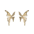 Gold Butterfly Stud Earrings White Enamel Wings CZ Accents view 5
