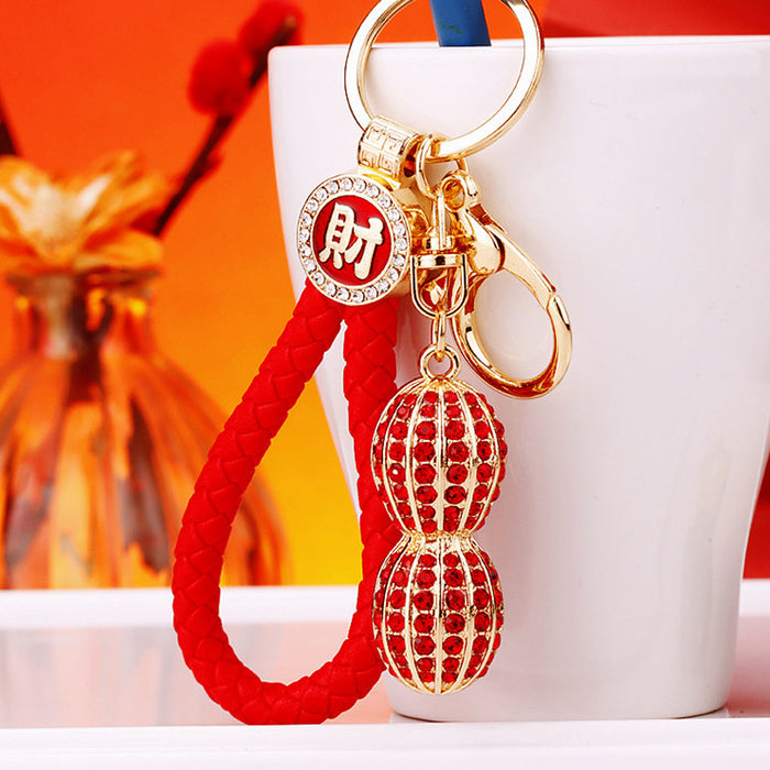 Jeweled Money Peanut Keychains in Red and Yellow with Two Wrist Loop Options