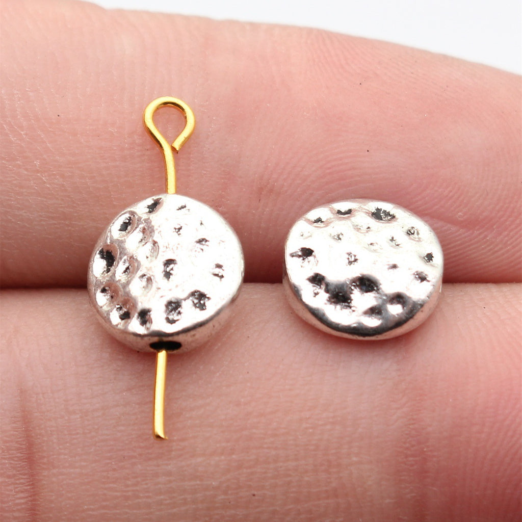 10x10x4.5mm 1.3g Antique Silver Zinc Alloy Hammered Round Small Hole Spacer Beads for DIY Bracelet Jewelry