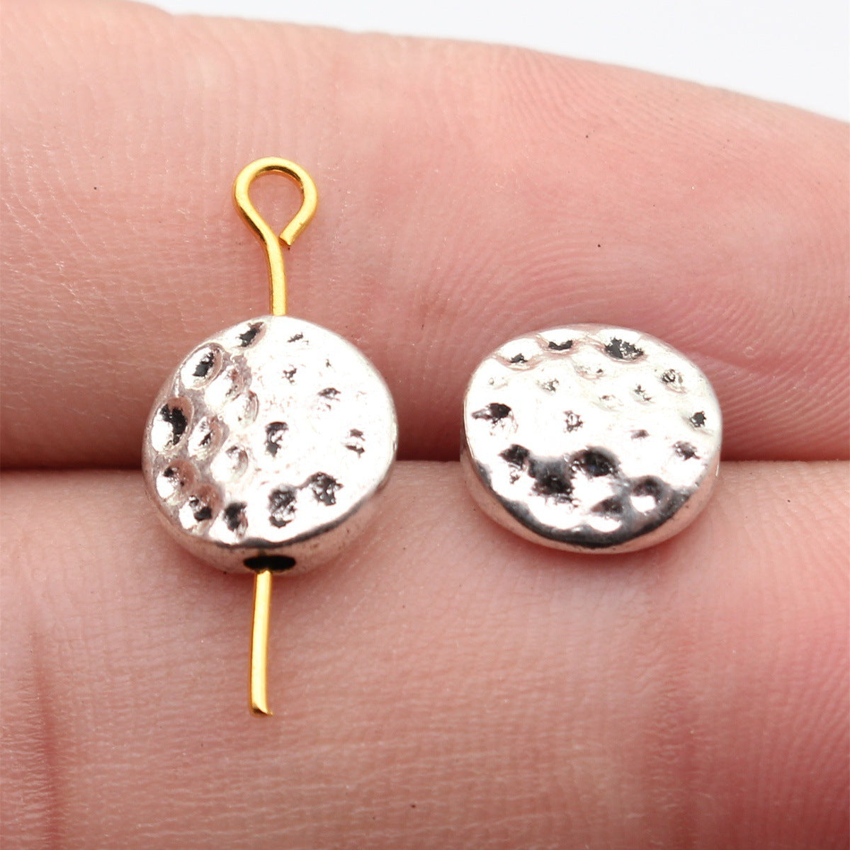 10x10x4.5mm 1.3g Antique Silver Zinc Alloy Hammered Round Small Hole Spacer Beads for DIY Bracelet Jewelry