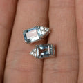 Aqua Rectangular Stone Triangle-Cluster Stud Earrings In Silver Tone view 3