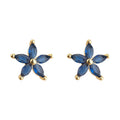Gold Blue Five-Petal Flower Stud Earrings Marquise Stones view 5