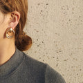 Matte Gold Double Circle Stud Earrings Jewelry Pair view 6