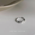 Silver-Tone Open Adjustable Wave Band Ring Single CZ Stone view 1