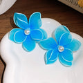 Sheer Petal Flower Stud Earrings with Pearl Centers view 6