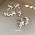 Silver Bow Pearl Tassel Stud Earrings Fashion Jewelry view 2