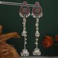 Antique Silver Floral Bell Extra Long Dangle Earrings view 3