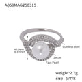 Faux Pearl Zircon Double Curve Open Rings Gold Steel Tone view 7