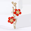 Gold Plum Blossom Branch Brooch Red Or Turquoise Blue view 4