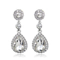 Red Silver Tone Red Teardrop Halo Crystal Four Designs Metal Dangle Earrings view 6
