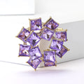 Square Crystal Circular Brooch Gold Tone Green Or Purple view 2